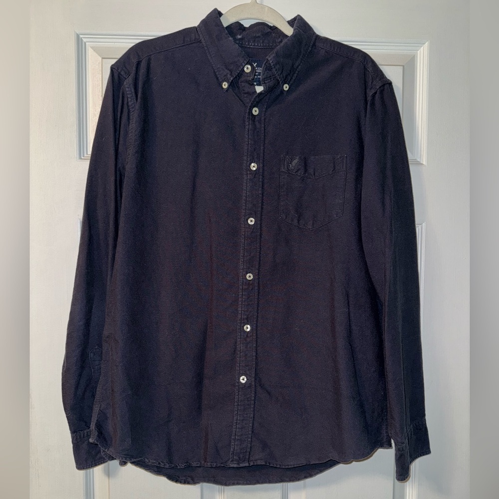 American Eagle Outfitters Men's Dark Blue Button-Down Shirt